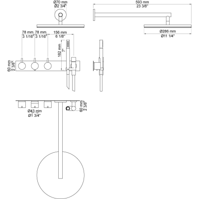 Vola 5474L-061 Einbau-Thermostatmischer + Duschkopf und Handbrause