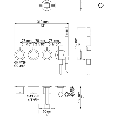 Vola 5471R-081D Einbau-Thermostatmischer + Duschkopf und Handbrause