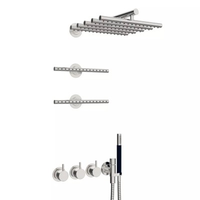 Conjunto de grifería empotrada Vola Combi-7 + rociadores de ducha y ducha de mano