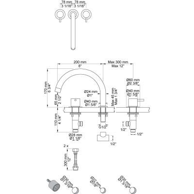 Dwuuchwytowa bateria wannowa Vola SC8