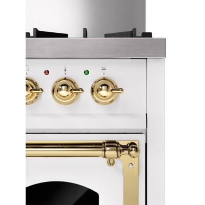 Cocina de gas Ilve p09n-wh con campana blanca de 90 cm