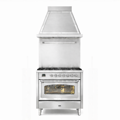 Cuisinière à gaz Ilve p09n-ss avec hotte en acier inoxydable de 90 cm