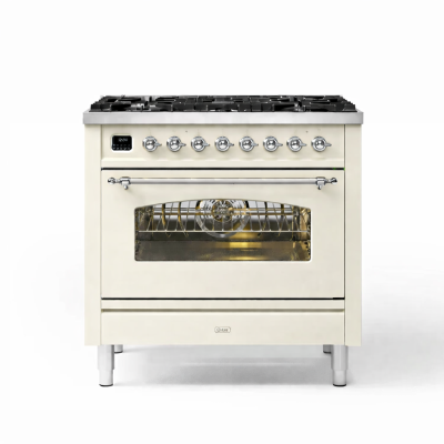 Cocina a gas Ilve p09n-aw con encimera de 90 cm en blanco antiguo