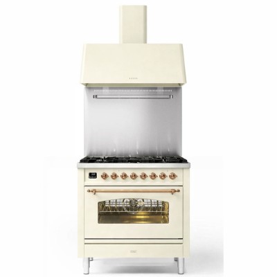 Cuisinière à gaz Ilve p09n-aw avec hotte de 90 cm, blanc antique
