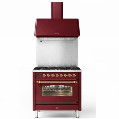 Plaque de cuisson à gaz Ilve p09n-bu + hotte de 90 cm, rouge bordeaux