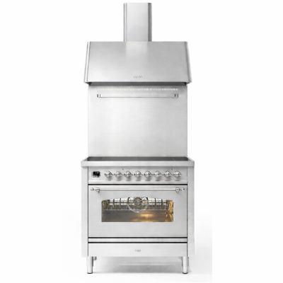 Ilve P09N-SS Induktionskochfeld + 90 cm Dunstabzugshaube aus Edelstahl