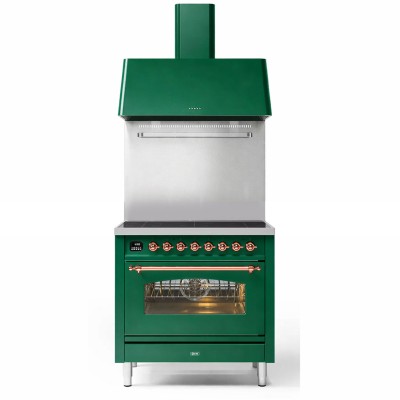 Cocina de inducción Ilve p09n-eg + campana extractora verde esmeralda de 90 cm