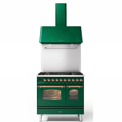 Ilve pd096ne3-eg gas cooker with 90 cm emerald green hood