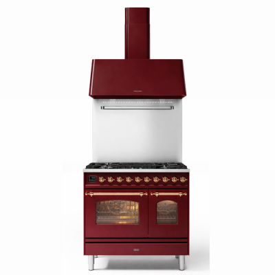 Ilve pd096ne3-bu gas cooker with 90 cm hood, burgundy red