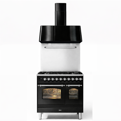 Ilve pd096ne3-bk kuchenka gazowa z okapem 90 cm, połysk czarny