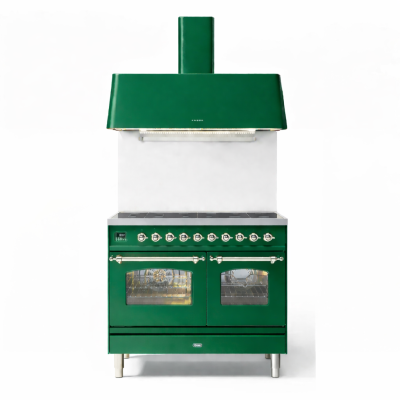 Ilve pd106ne3-eg induction cooker with 100 cm emerald green hood