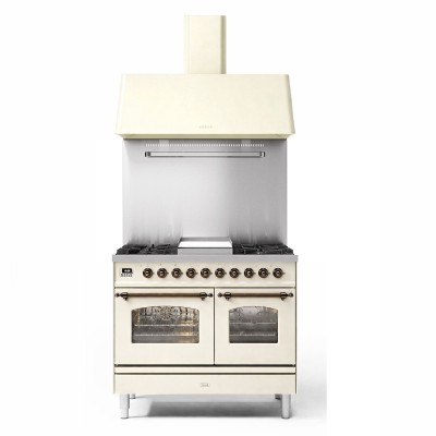 Ilve pd10fne3-aw countertop gas cooker + 100 cm hood, antique white