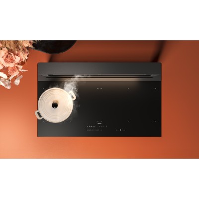 Placa de inducción Falmec Nivel Uno con campana extractora integrada, vitrocerámica negra mate de 90 cm.
