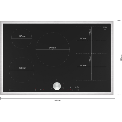 Neff t68stv4l0 N90 80cm black induction hob with stainless steel frame