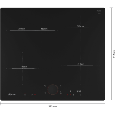 Placa de inducción vitrocerámica empotrable Neff t56pyf4c0 N90 de 60 cm, color negro NC
