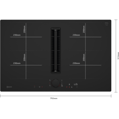 Plaque à induction Neff v68pyx4b0 N90 avec hotte intégrée, 80 cm, noir mat, encastrée NC