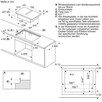 Neff v68phl4b0 N70 induction hob with extractor hood 80 cm matt black flush-mounted NC