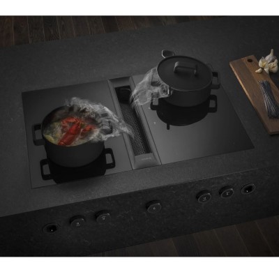 Placa de inducción Bora pkas3fiab Professional 3.0 y campana extractora de 85 cm, todo en negro.