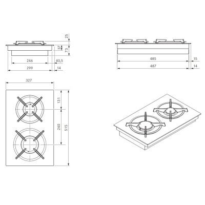 Placa de gas modular tipo dominó Bora ckg Classic 2.0 de 32 cm, vitrocerámica empotrada.