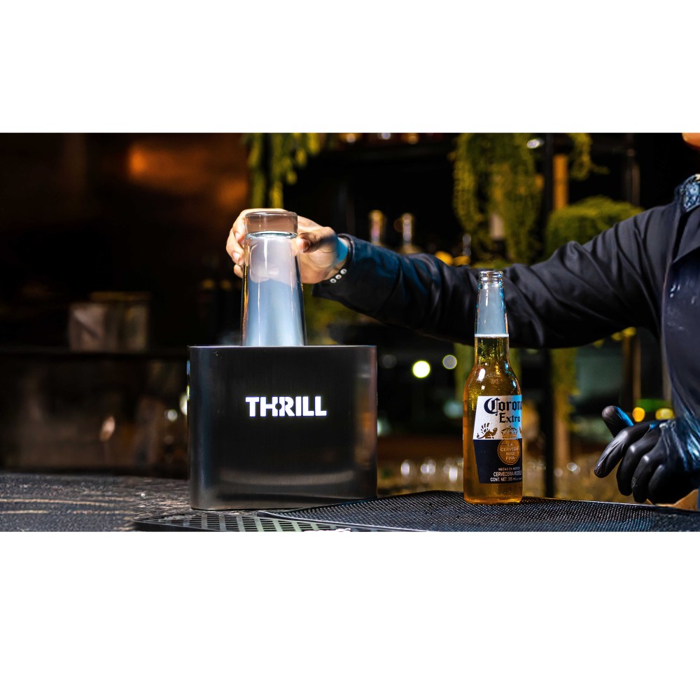 Thrill Vortex Cube glass sanitizer and freezer, freestanding, black