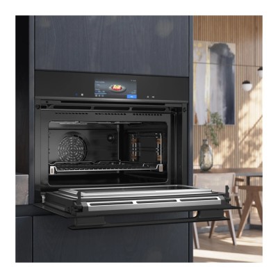 Horno microondas pirolítico empotrable Siemens cm978gnb1 iQ700, 45 cm de altura, negro SL