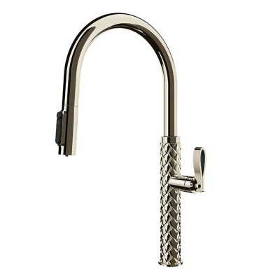 Mitigeur de cuisine Gessi Pelle 60932 720 avec douchette double jet - Revêtement nickelé PVD