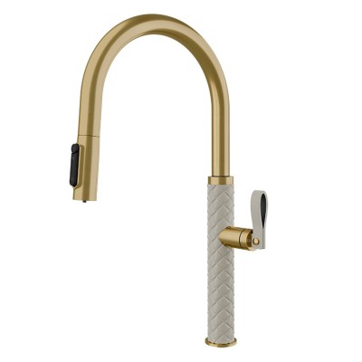 Gessi pelle 60934 435 kitchen mixer + double jet shower - brass + cream
