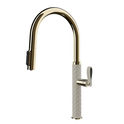 Gessi pelle 60934 434 kitchen mixer + double jet shower - brass + cream