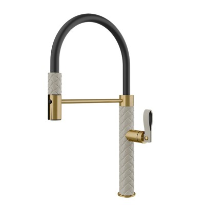 Mitigeur de cuisine semi-professionnel Gessi Pelle 60922 435 avec douchette - laiton crème