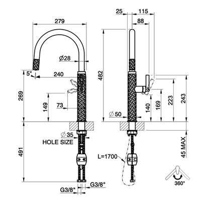 Mitigeur Gessi Pelle 60912 149 avec douchette extractible - Finox