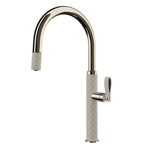 Grifo mezclador de cocina Gessi Pelle 60914 433 con ducha extraíble - PVD color níquel crema