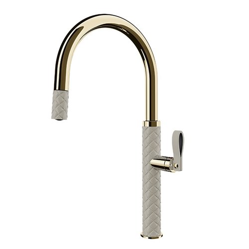 Grifo mezclador de cocina Gessi Pelle 60914 434 con ducha extraíble - latón PVD color crema