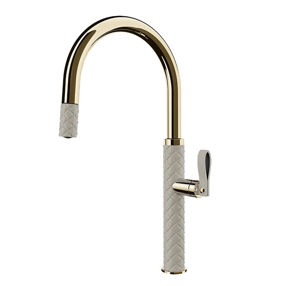 Gessi Pelle 60914 434 Küchenarmatur mit Ausziehbrause – cremefarbenes PVD-Messing