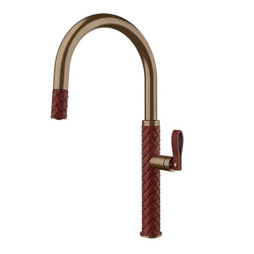 Grifo mezclador de cocina Gessi Pelle 60914 447 con ducha extraíble - color rojo café bronce