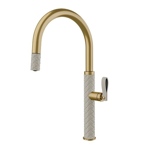 Mitigeur de cuisine Gessi Pelle 60914 435 avec douchette extractible - laiton PVD crème