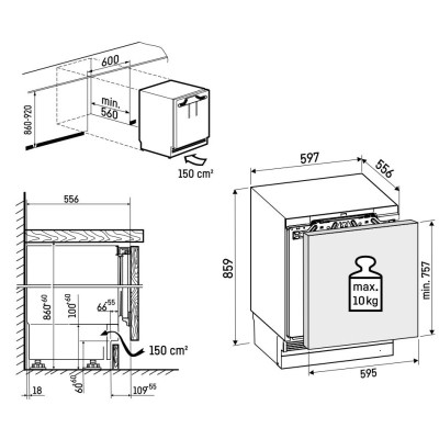 Frigorífico empotrable bajo encimera Liebherr urc 375i, 86 cm de altura.