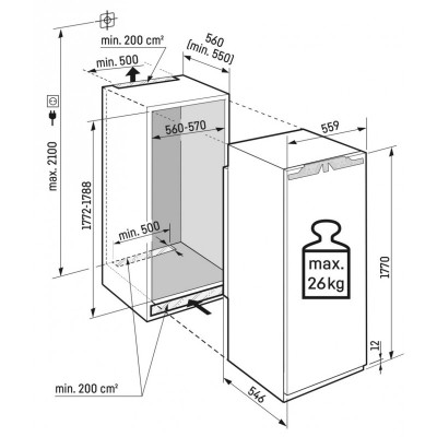 Liebherr irbd 5120 built-in single-door refrigerator, 177 cm high