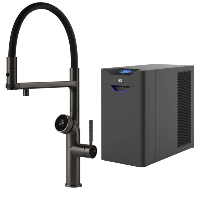 Mezclador digital Gessi Vita 60722 707 + unidad de filtro de agua fría y con gas - Acabado en metal negro cepillado