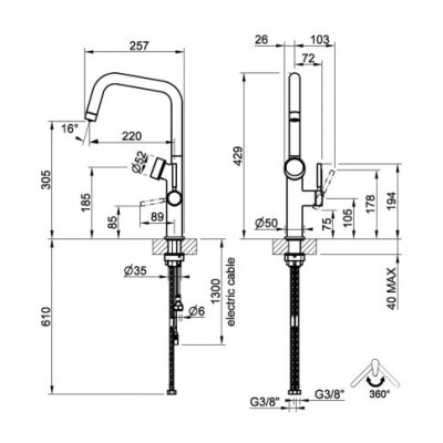 Mezclador digital Gessi Vita 60721 707 + unidad de filtro de agua fría y caliente - negro