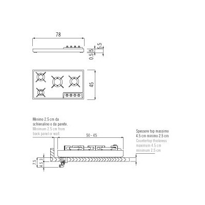 Alpes Inox a 478/4g piano cottura a gas da appoggio 80 cm acciaio inox