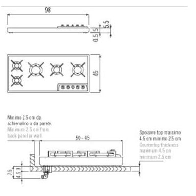 Alpes Inox a 498/5g piano cottura a gas da appoggio 100 cm acciaio inox