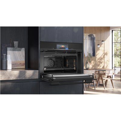 Horno microondas pirolítico empotrable Siemens cm978gnb1 iQ700, 45 cm de altura, negro SL
