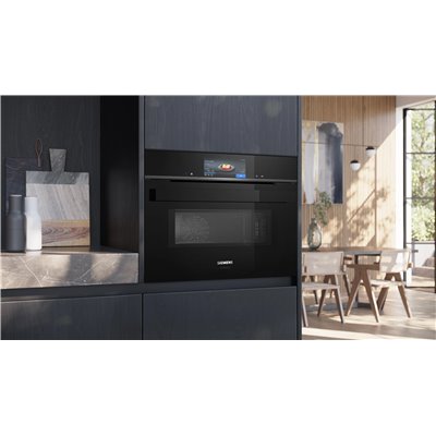 Horno microondas pirolítico empotrable Siemens cm978gnb1 iQ700, 45 cm de altura, negro SL