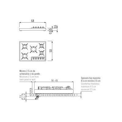 Alpes Inox a 568/5g piano cottura a gas da appoggio 70 cm acciaio inox