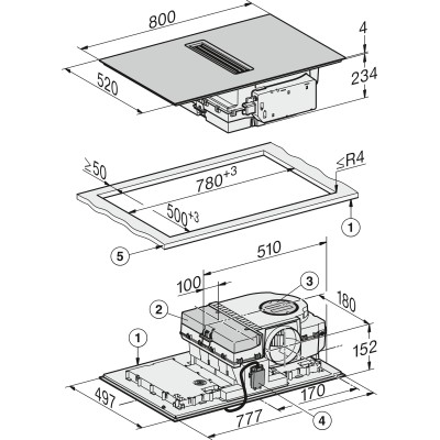 Miele kmda  7676-1 fl piano induzione con cappa integrata 80 cm - nero
