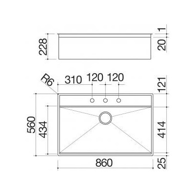 Barazza 1lfx91 Flexi-Spüle 86×56 1 Becken mit Edelstahlabsenkung