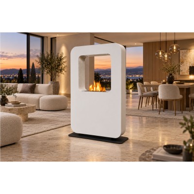Safretti Curva xt Biocamino bifacciale a terra 70 cm h 118 - bianco