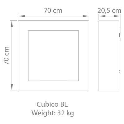 Safretti Cubico bl Biocamino quadrato a parete 70 cm - acciaio inox