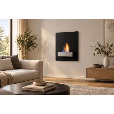 Safretti Riviera en gl biocamino da parete 70 cm - vetro nero - inox