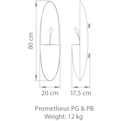 Safretti Prometheus pg biocamino a parete 20 cm - grigio